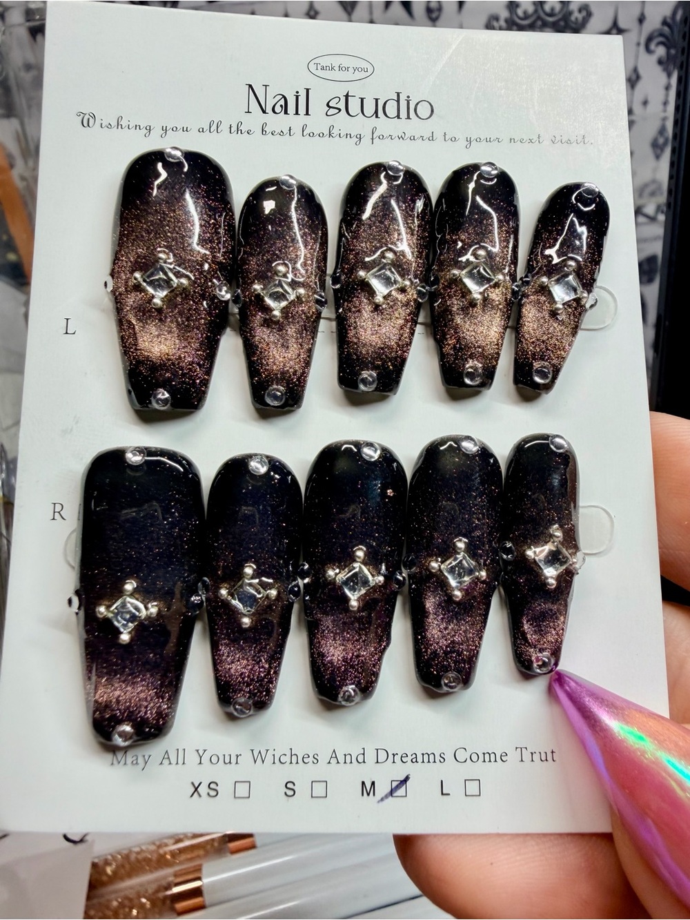 Nail Studio Sparkle Ombre Press-On Nails - Black & Rose Gold